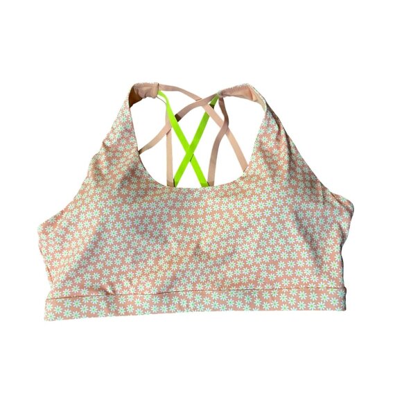 Fabletics Sports Bra Womens 3X Pink Daisy Floral Crisscross Back Workout Top - Picture 3 of 11
